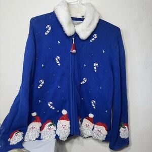 Christmas Granny Beaded Cardigan, Tiea International Women's Sweater Size Large